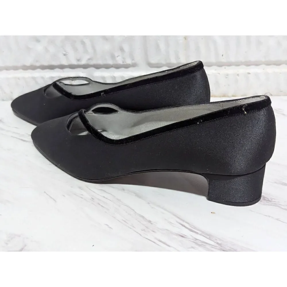 Nina Women's 9.5M Black Luster Satin Velvet Rosie Pump Heels Size 9.5M New In Bo